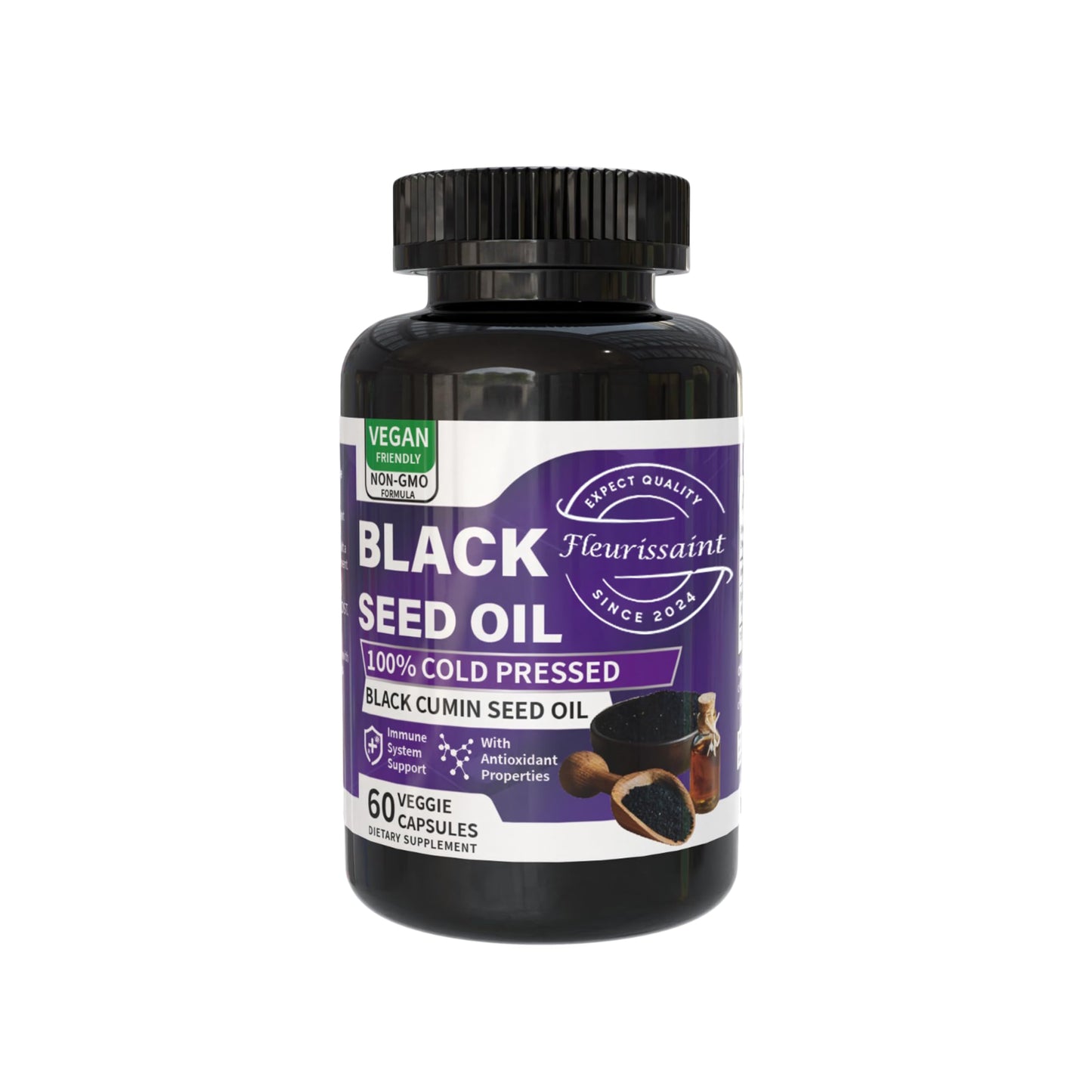 Fleurissant Extra Strength Black Seed Oil Capsules – 100% Pure Cold-Pressed Black Cumin Seed – Vegan, Non-GMO Softgels for Immune, Joint & Digestive Support – 60 Count